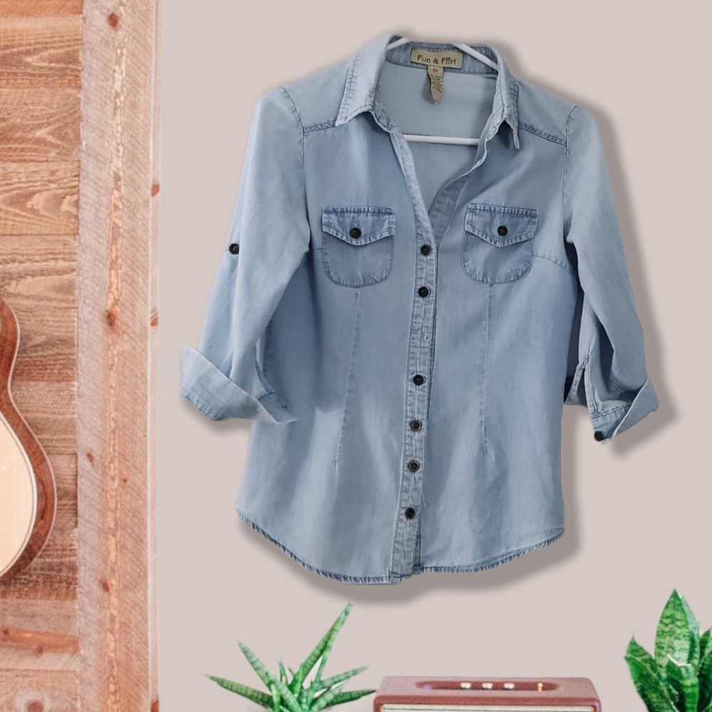 Fun & Flirt Denim Long sleeve Shirt- Small